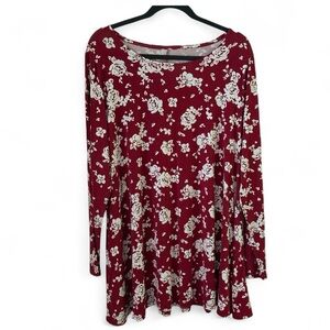 Lane Bryant Red and White Floral Swing Top